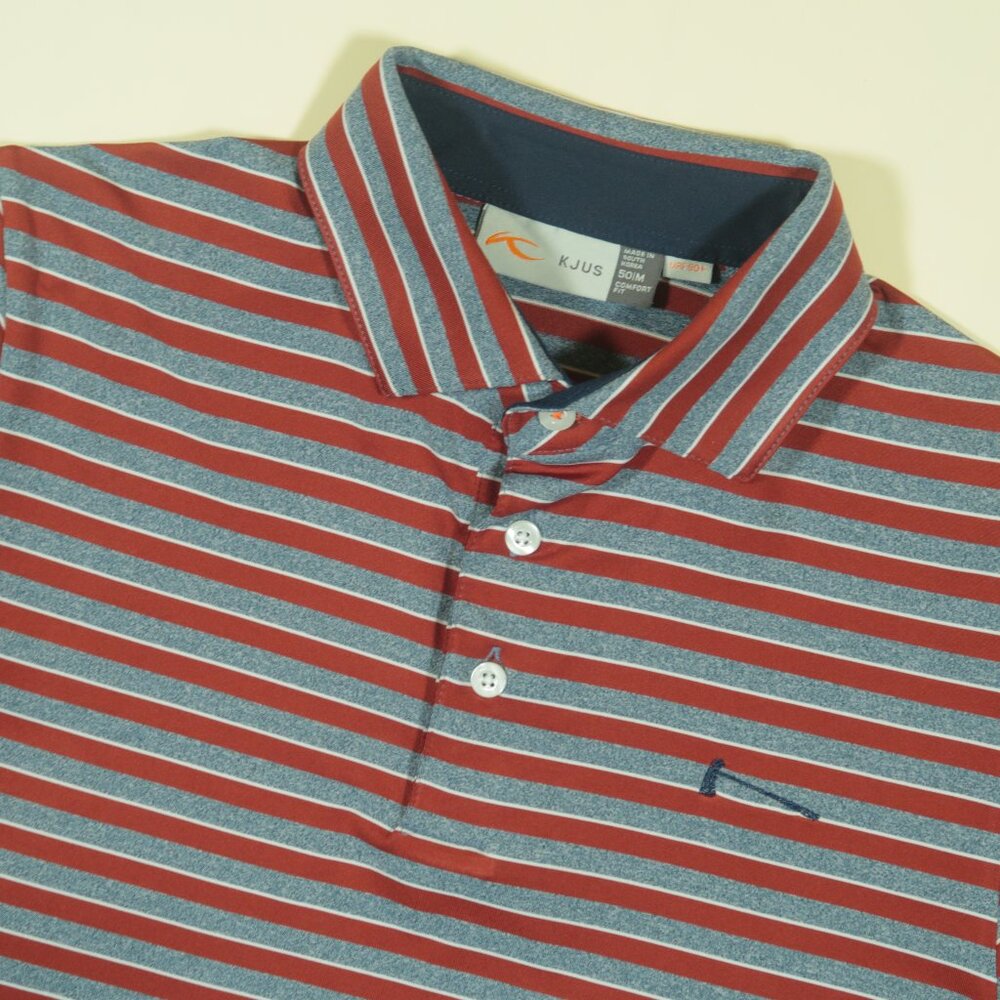 Kjus Mountain Top Golf Club Polo Shirt Mens M Soren Stripe Red Gray